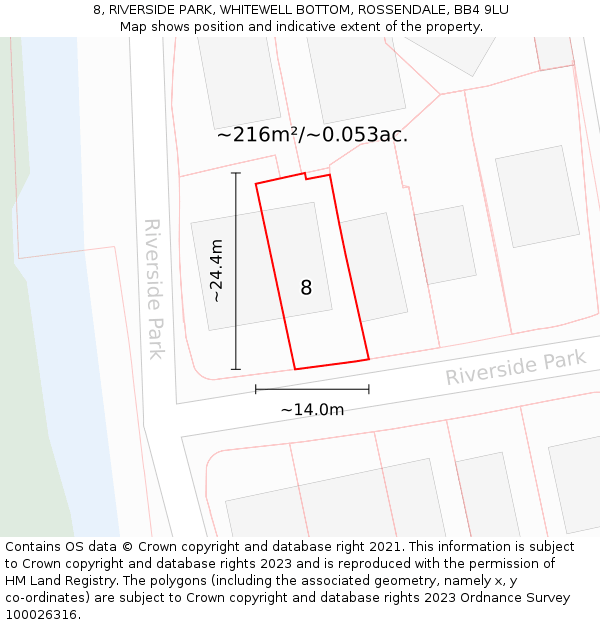 8, RIVERSIDE PARK, WHITEWELL BOTTOM, ROSSENDALE, BB4 9LU: Plot and title map