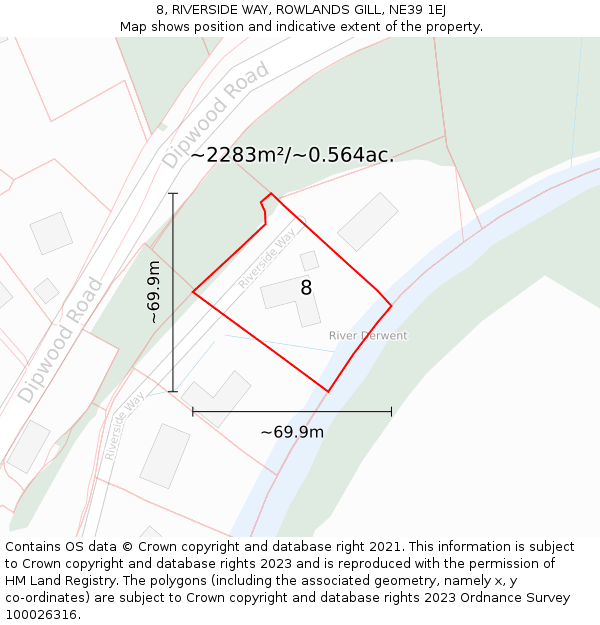 8, RIVERSIDE WAY, ROWLANDS GILL, NE39 1EJ: Plot and title map