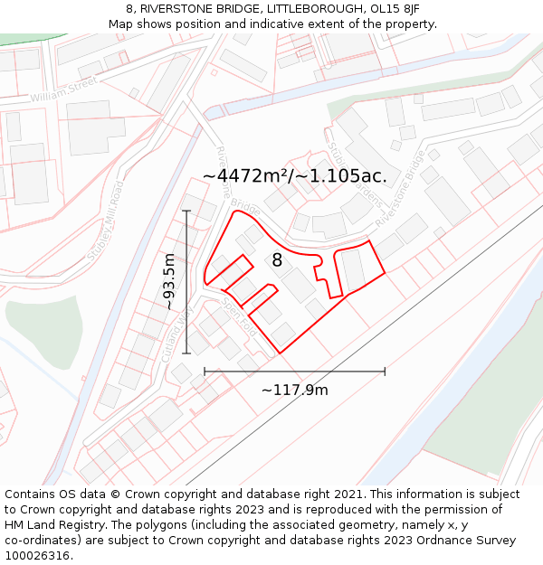 8, RIVERSTONE BRIDGE, LITTLEBOROUGH, OL15 8JF: Plot and title map
