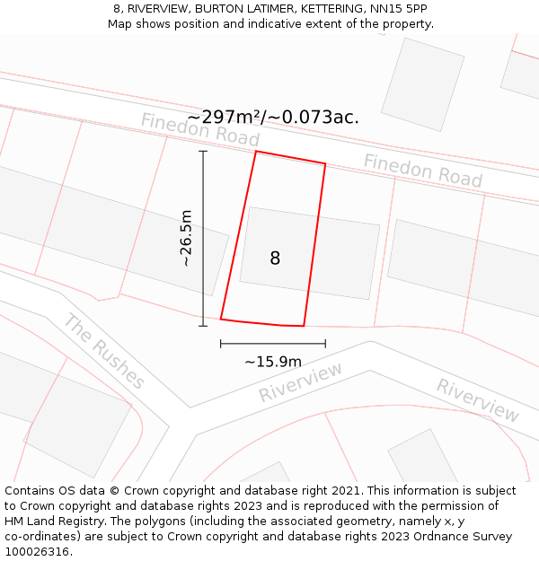 8, RIVERVIEW, BURTON LATIMER, KETTERING, NN15 5PP: Plot and title map