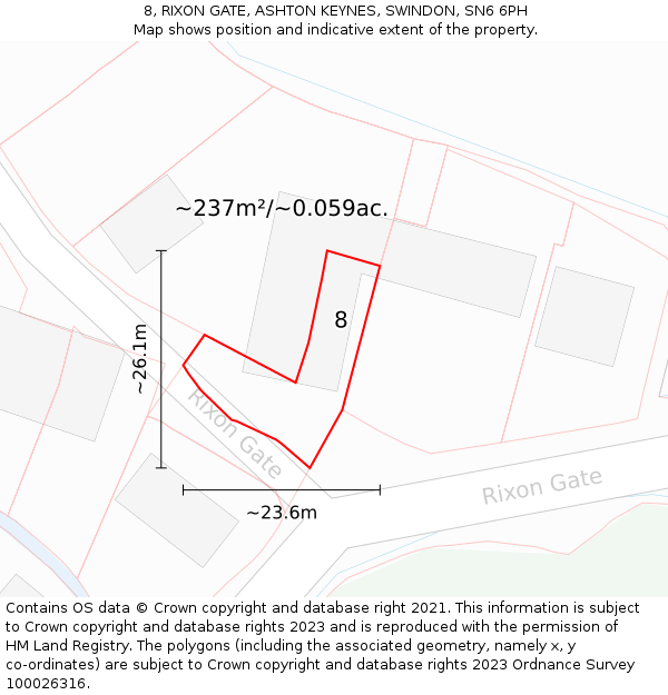 8, RIXON GATE, ASHTON KEYNES, SWINDON, SN6 6PH: Plot and title map