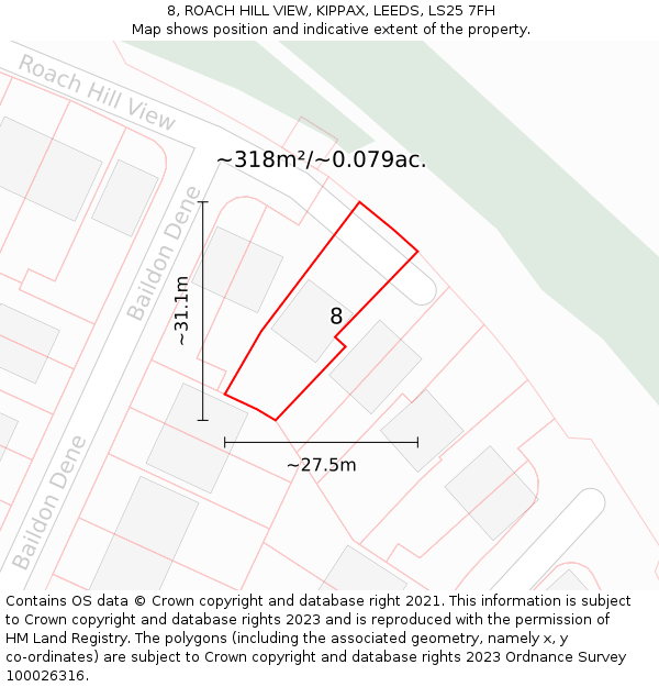 8, ROACH HILL VIEW, KIPPAX, LEEDS, LS25 7FH: Plot and title map
