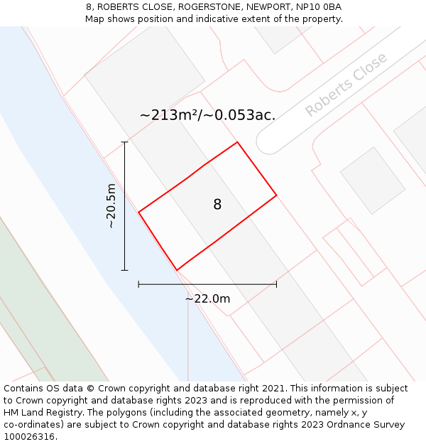 8, ROBERTS CLOSE, ROGERSTONE, NEWPORT, NP10 0BA: Plot and title map