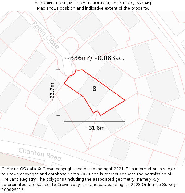 8, ROBIN CLOSE, MIDSOMER NORTON, RADSTOCK, BA3 4NJ: Plot and title map
