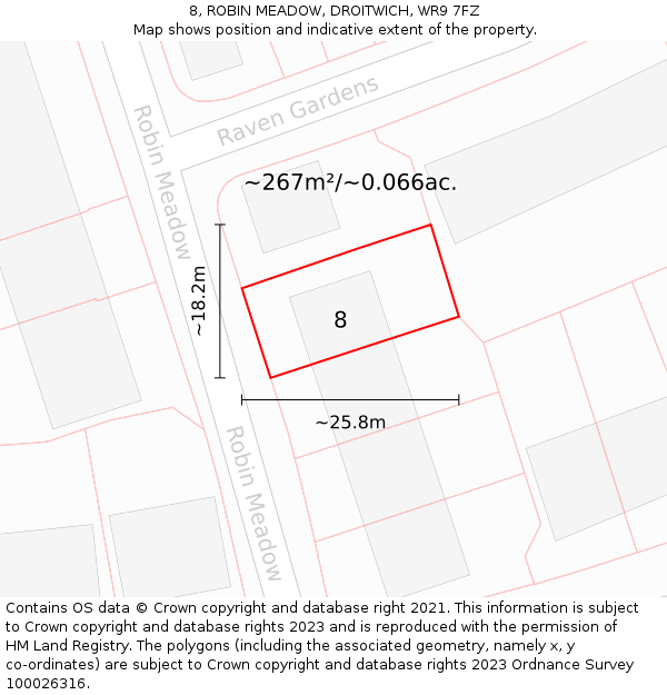 8, ROBIN MEADOW, DROITWICH, WR9 7FZ: Plot and title map