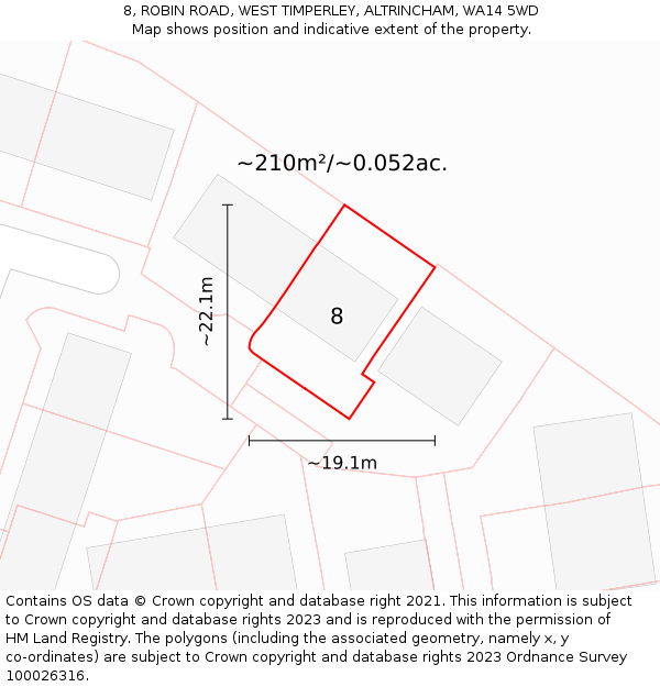 8, ROBIN ROAD, WEST TIMPERLEY, ALTRINCHAM, WA14 5WD: Plot and title map