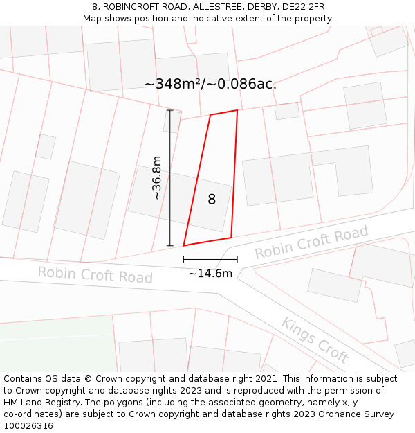 8, ROBINCROFT ROAD, ALLESTREE, DERBY, DE22 2FR: Plot and title map