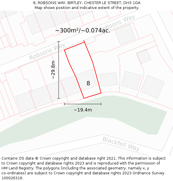 8, ROBSONS WAY, BIRTLEY, CHESTER LE STREET, DH3 1GA: Plot and title map