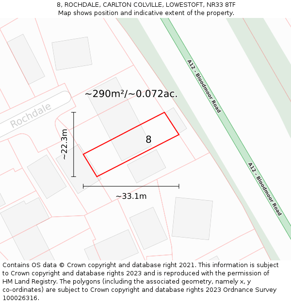 8, ROCHDALE, CARLTON COLVILLE, LOWESTOFT, NR33 8TF: Plot and title map