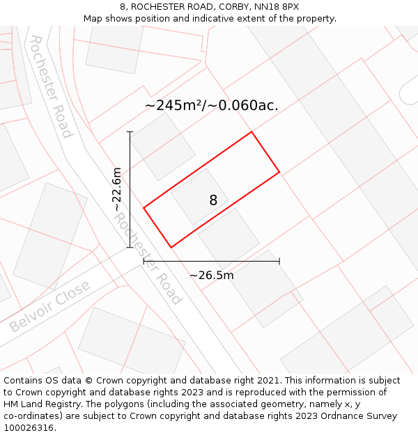 8, ROCHESTER ROAD, CORBY, NN18 8PX: Plot and title map