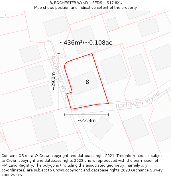 8, ROCHESTER WYND, LEEDS, LS17 8XU: Plot and title map