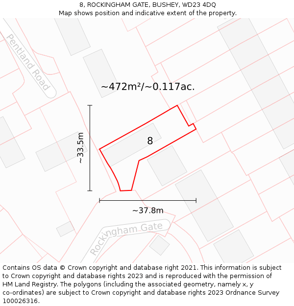 8, ROCKINGHAM GATE, BUSHEY, WD23 4DQ: Plot and title map