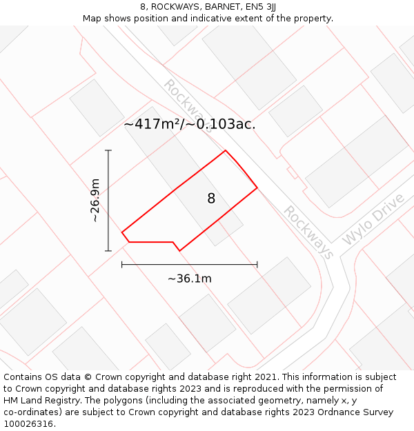 8, ROCKWAYS, BARNET, EN5 3JJ: Plot and title map