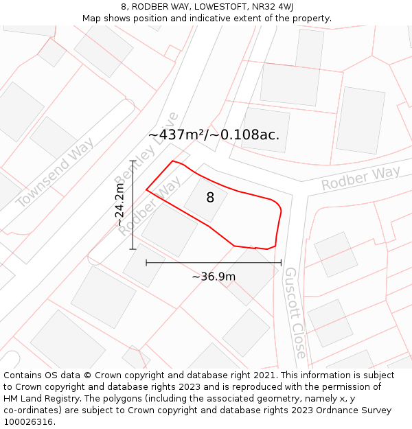 8, RODBER WAY, LOWESTOFT, NR32 4WJ: Plot and title map