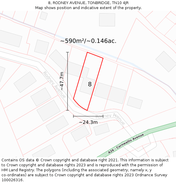 8, RODNEY AVENUE, TONBRIDGE, TN10 4JR: Plot and title map
