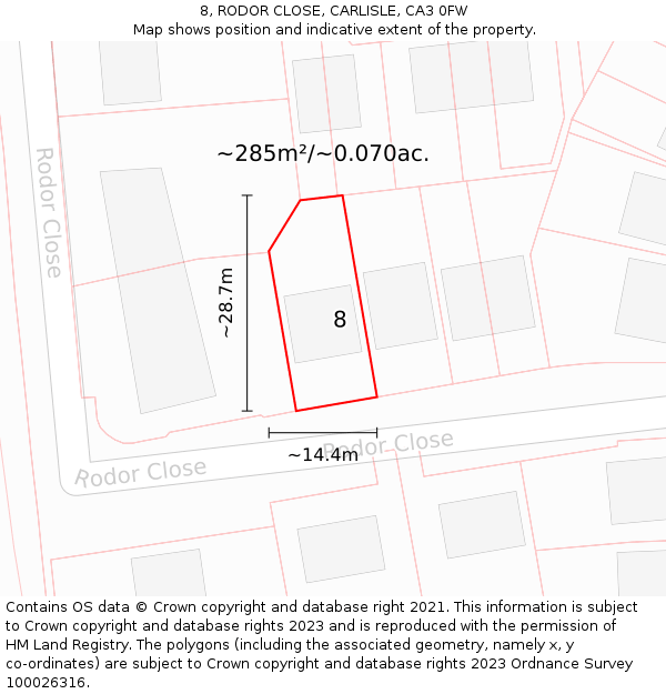 8, RODOR CLOSE, CARLISLE, CA3 0FW: Plot and title map