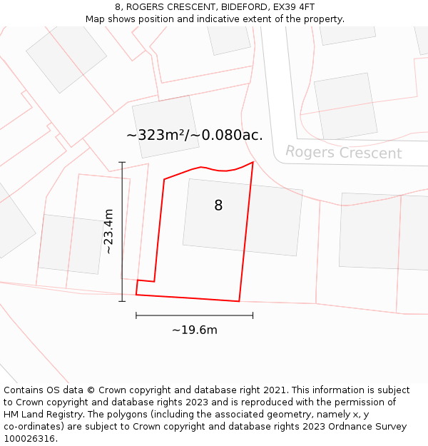 8, ROGERS CRESCENT, BIDEFORD, EX39 4FT: Plot and title map