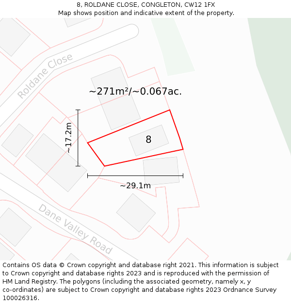 8, ROLDANE CLOSE, CONGLETON, CW12 1FX: Plot and title map