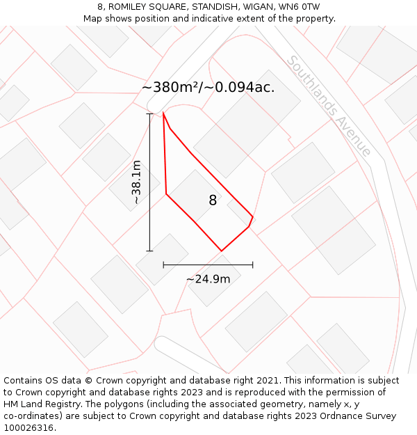 8, ROMILEY SQUARE, STANDISH, WIGAN, WN6 0TW: Plot and title map