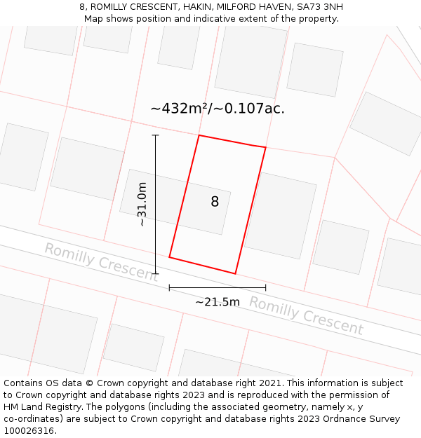 8, ROMILLY CRESCENT, HAKIN, MILFORD HAVEN, SA73 3NH: Plot and title map