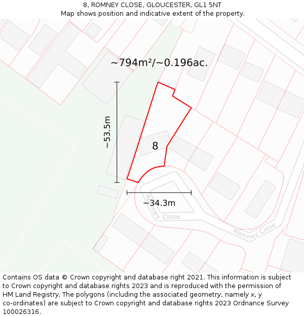 8, ROMNEY CLOSE, GLOUCESTER, GL1 5NT: Plot and title map