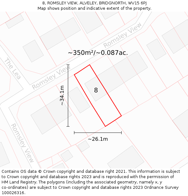 8, ROMSLEY VIEW, ALVELEY, BRIDGNORTH, WV15 6PJ: Plot and title map