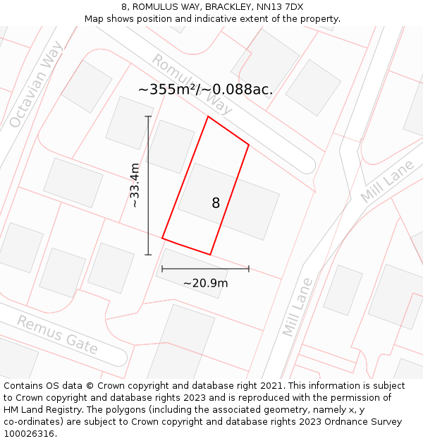 8, ROMULUS WAY, BRACKLEY, NN13 7DX: Plot and title map