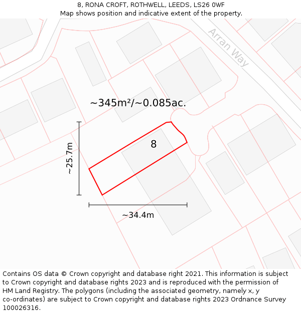 8, RONA CROFT, ROTHWELL, LEEDS, LS26 0WF: Plot and title map