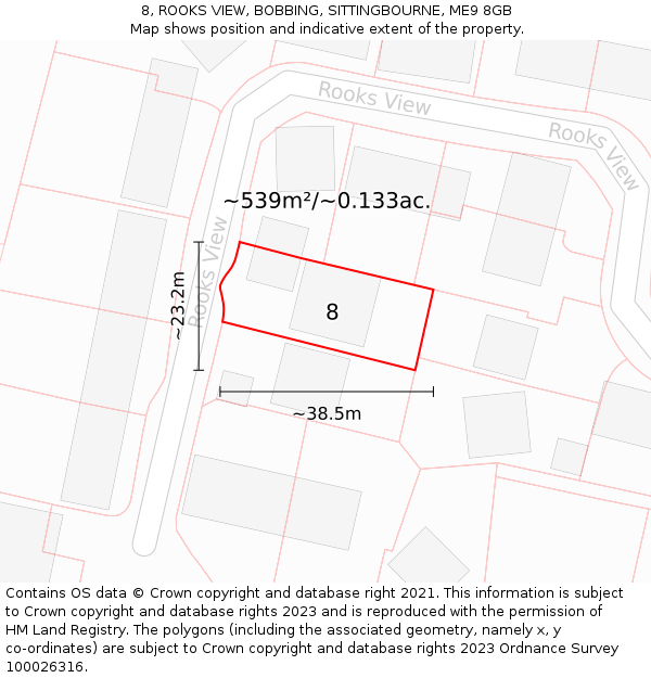 8, ROOKS VIEW, BOBBING, SITTINGBOURNE, ME9 8GB: Plot and title map