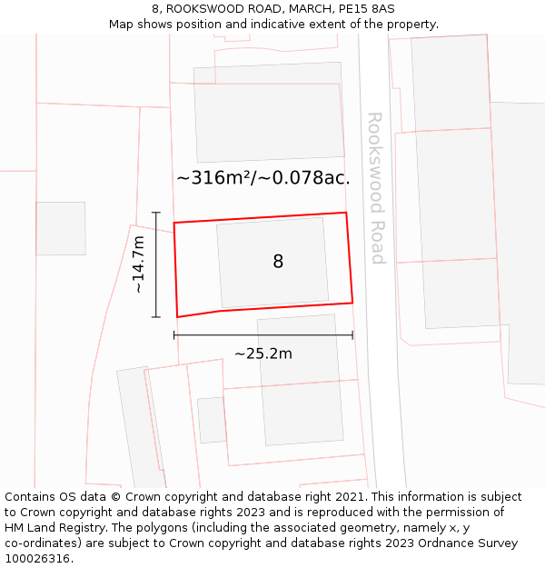 8, ROOKSWOOD ROAD, MARCH, PE15 8AS: Plot and title map