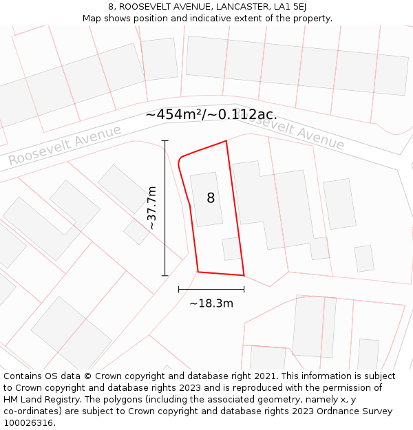 8, ROOSEVELT AVENUE, LANCASTER, LA1 5EJ: Plot and title map