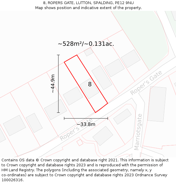 8, ROPERS GATE, LUTTON, SPALDING, PE12 9NU: Plot and title map