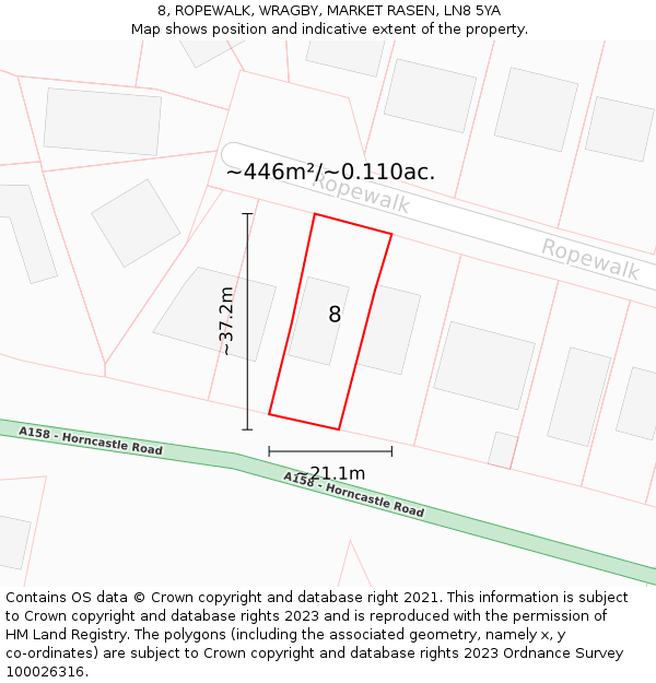 8, ROPEWALK, WRAGBY, MARKET RASEN, LN8 5YA: Plot and title map