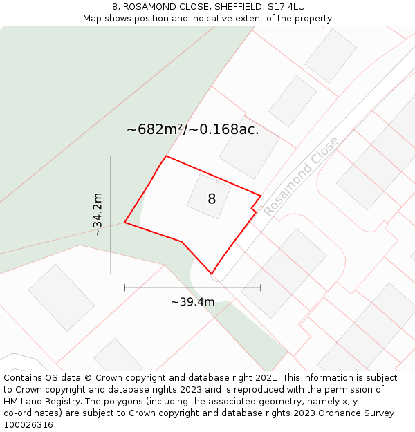 8, ROSAMOND CLOSE, SHEFFIELD, S17 4LU: Plot and title map