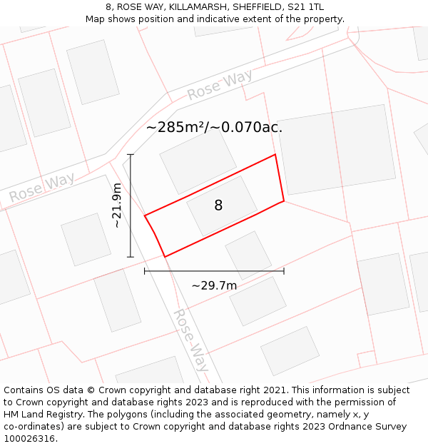 8, ROSE WAY, KILLAMARSH, SHEFFIELD, S21 1TL: Plot and title map