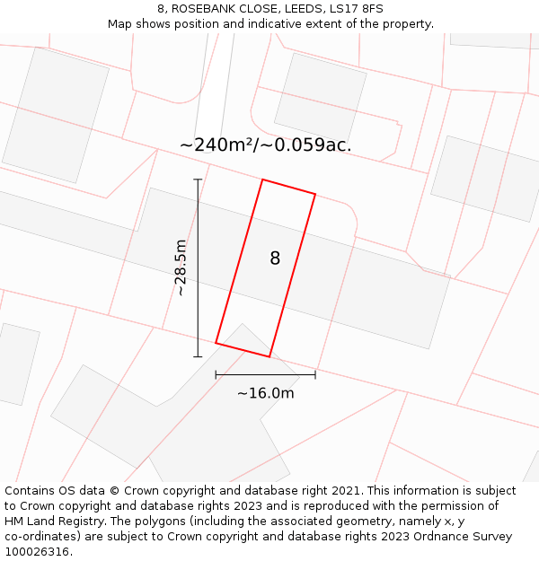 8, ROSEBANK CLOSE, LEEDS, LS17 8FS: Plot and title map