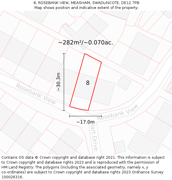 8, ROSEBANK VIEW, MEASHAM, SWADLINCOTE, DE12 7PB: Plot and title map