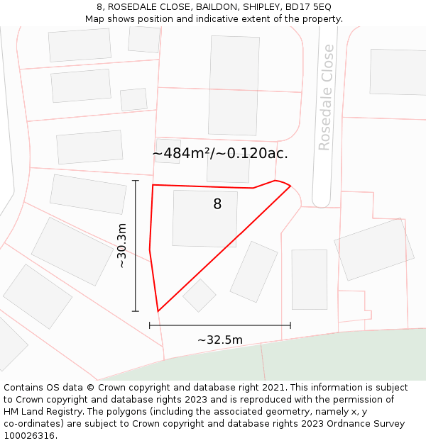 8, ROSEDALE CLOSE, BAILDON, SHIPLEY, BD17 5EQ: Plot and title map