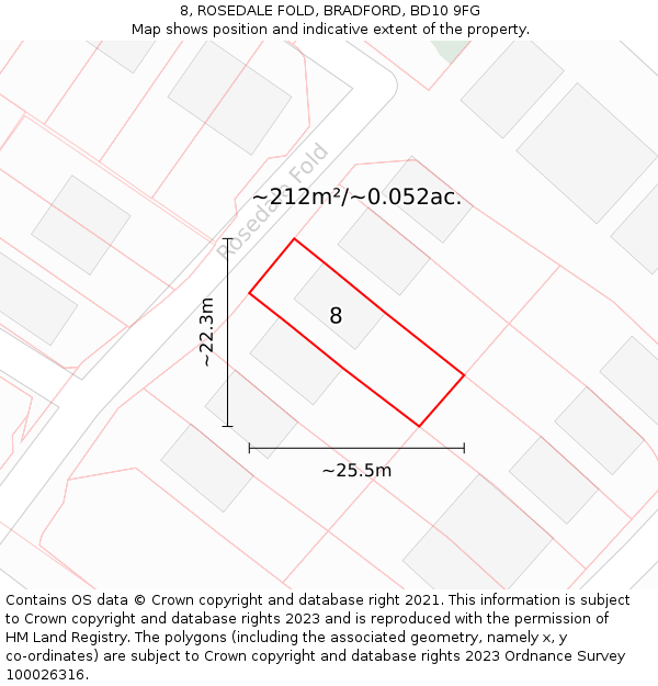 8, ROSEDALE FOLD, BRADFORD, BD10 9FG: Plot and title map