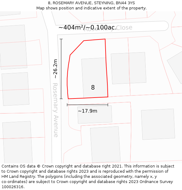 8, ROSEMARY AVENUE, STEYNING, BN44 3YS: Plot and title map