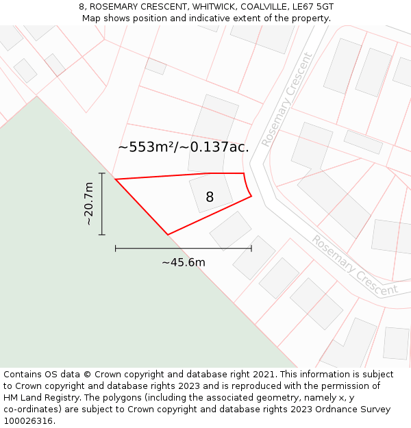 8, ROSEMARY CRESCENT, WHITWICK, COALVILLE, LE67 5GT: Plot and title map