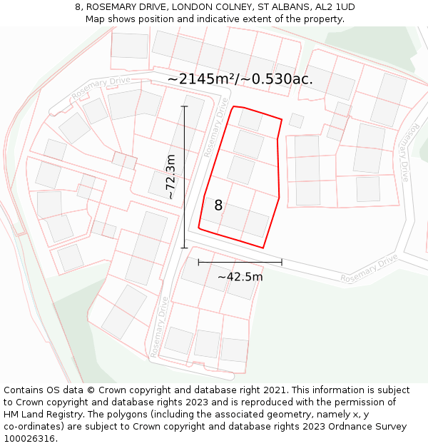 8, ROSEMARY DRIVE, LONDON COLNEY, ST ALBANS, AL2 1UD: Plot and title map