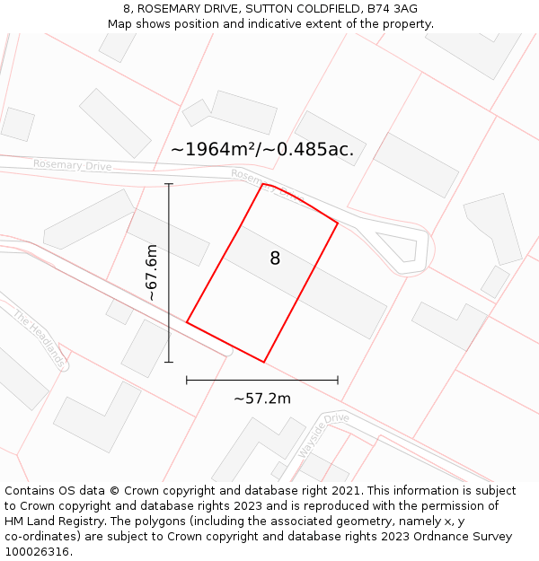 8, ROSEMARY DRIVE, SUTTON COLDFIELD, B74 3AG: Plot and title map