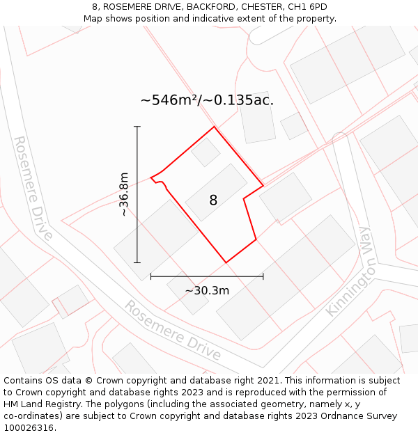 8, ROSEMERE DRIVE, BACKFORD, CHESTER, CH1 6PD: Plot and title map
