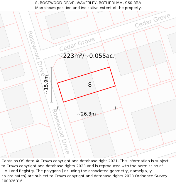 8, ROSEWOOD DRIVE, WAVERLEY, ROTHERHAM, S60 8BA: Plot and title map