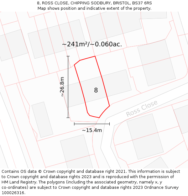 8, ROSS CLOSE, CHIPPING SODBURY, BRISTOL, BS37 6RS: Plot and title map