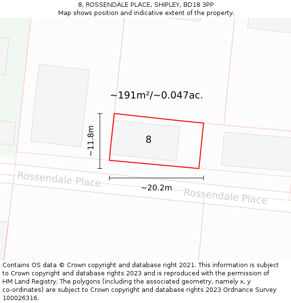 8, ROSSENDALE PLACE, SHIPLEY, BD18 3PP: Plot and title map