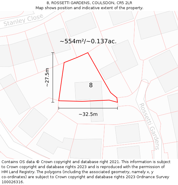 8, ROSSETTI GARDENS, COULSDON, CR5 2LR: Plot and title map