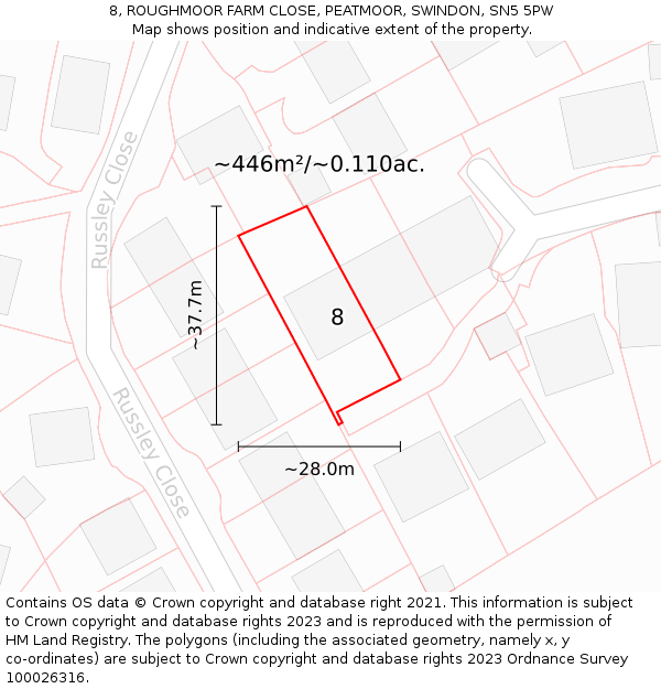 8, ROUGHMOOR FARM CLOSE, PEATMOOR, SWINDON, SN5 5PW: Plot and title map