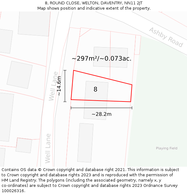 8, ROUND CLOSE, WELTON, DAVENTRY, NN11 2JT: Plot and title map